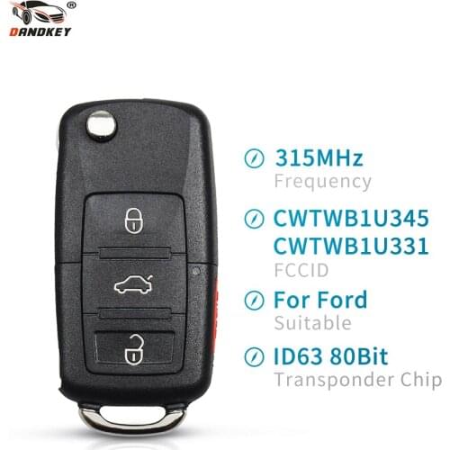Dandkey 3+1 Buttons Modified Flip Car Remote Key 315MHZ For Ford F250 F350 Escape Exursion CWTWB1U331 CWTWB1U345 ID63 Chip