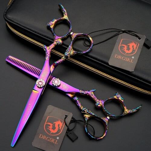 Rainbow drgskl handle hair cut scissors high quality, gem screw 6.0 inch bayber professional hair hairdressing scissors