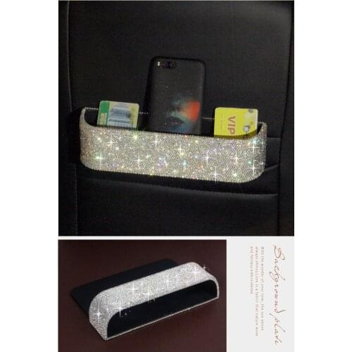 Silver Rhinestone Diamante Crystal Luxury Car Seat Crevice Storage Box Cover Holder Elegant Bling