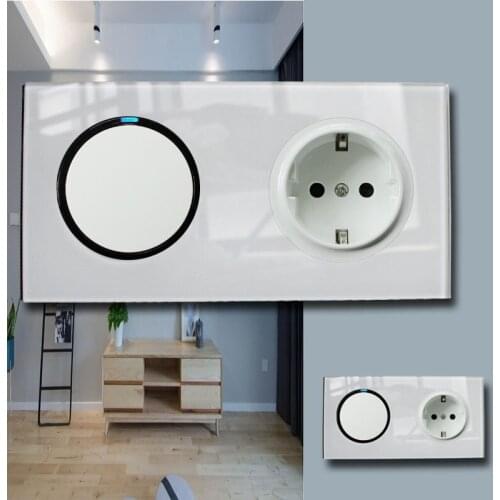 146 Type 1gang 1 way + Germany Socket Crystal Tempered Pure Glass Panel 13a Double Eu Standard Wall Power Socket Grounded