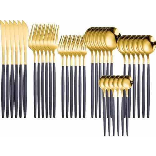 Steel Cutlery Set Forks Knives Spoons Tableware Set Kitchen Set Dinnerware 36Pcs Mirror Flatware Home Utensils Reusable Cutlery