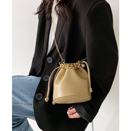 Shoulder Bag Female Designer Handbag Crossbody Bag Chain Women Bag Drawstring Backpack Mini Fashion 2021 New PU Leather Bucket