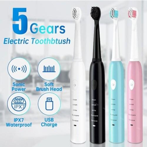 Smart Ultrasonic Sonic Electric Toothbrush 5 Gears USB Rechargeable Adult Tooth Brush Automatic IPX7 Waterproof Teeth Brush