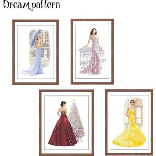 Lady in blue dress cross stitch package flowers 18ct 14ct 11ct cloth cotton thread embroidery DIY handmade needlework