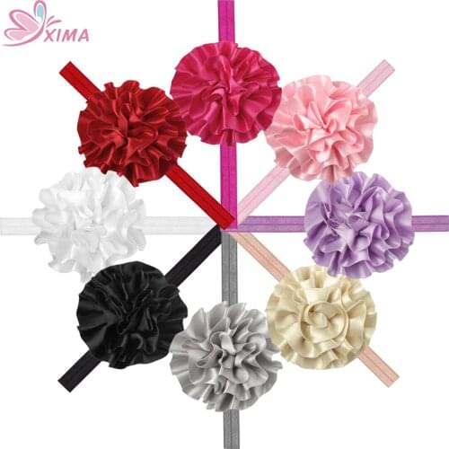 XIMA 1PC Retail Flower Headbands for Kids Satin Flower Hair Accessories Headwear Girls Flower 8 Colors