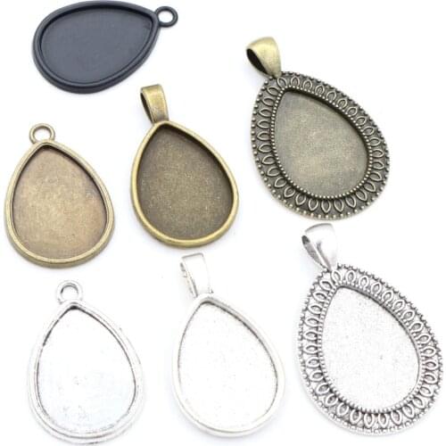 10pcs 18x25mm Inner Size Antique Bronze Silver Plated Drop Style Cameo Cabochon Base Setting Charms Pendant necklace findings
