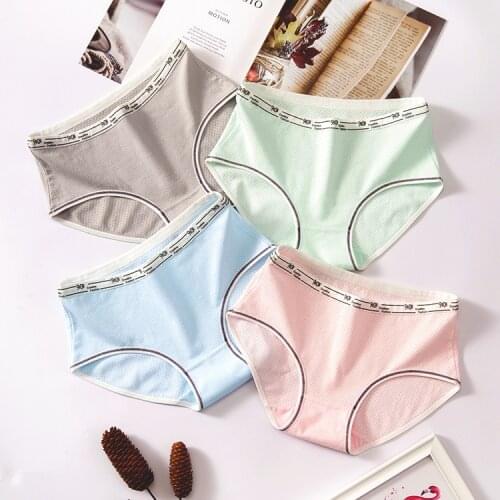 3Pcs Womens Underpants Soft Cotton Panties Girls Solid Color Middle-Waisted Briefs Panty Cute Lingerie Female Underwear M-XL