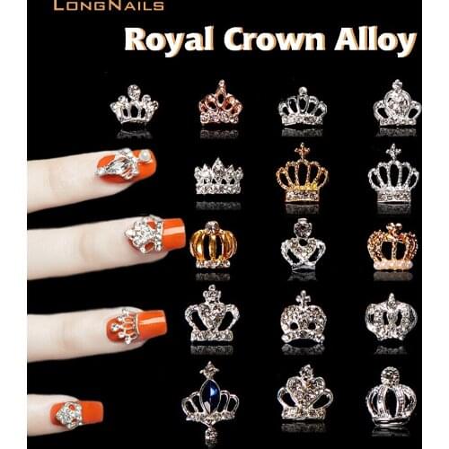100pc/bag 3D Nail Charm Gold Silver Metal Nail Jewelry Crown Charm (ML723-ML738) Alloy DIY Nail Art Charms Accessory Decoration