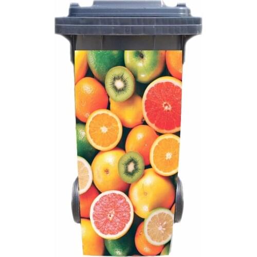 Free shipping DIY fruits Adhesive Removable Waterproof Sticker Decals Rubbish bin trash can Cover sticker 120liter 240liter