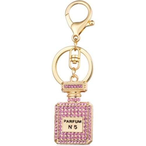 Perfume Bottle Keychain Fashion Jewelry Rhinestone Crystal Twinkling 3 Colors Keyring Girls Gift Perfume Bottle KeyChains