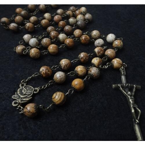 Rosary necklace Catholic Christian Europe and America retro picture stone cross jewelry gift