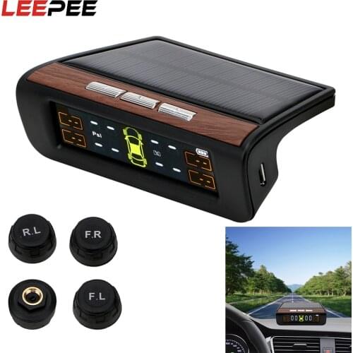 LEEPEE Car TPMS Digital LCD Display Solar Power Tyre Pressure Monitoring System Auto Security Alarm Systems Monitor
