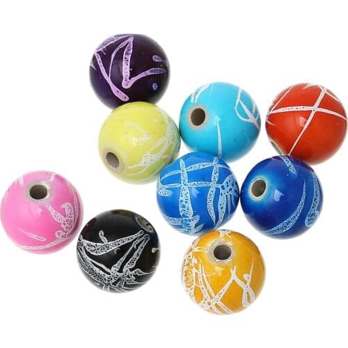 DoreenBeads Acrylic Spacer Beads Round Mixed Pattern Pattern About 16mm( 5/8") Dia, Hole: Approx 3.4mm, 4 PCs