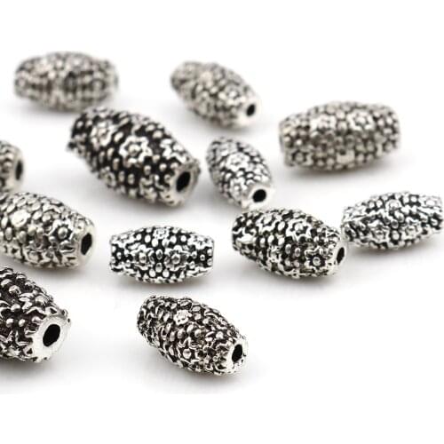 DoreenBox Vintage Flower Cover Barrel Spacer Beads Spacer Beads Silver Color Metal Bead For Jewelry Making Handmade DIY Finding