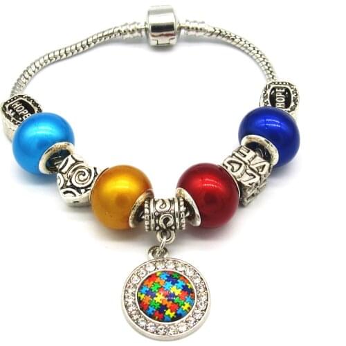 Dorp shipping Enamel Autism Awareness Jigsaw Puzzle Piece Charm Snake Chain Bracelets & Bangle For Man Woman Jewelry