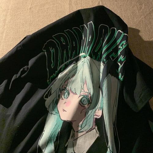 Cotton Gril TShirt Streetwear Japan Punk Oversize T Shirt Femme Harajuku Japan Cute Tops Casual Black Tshirt Funny Tops Girl