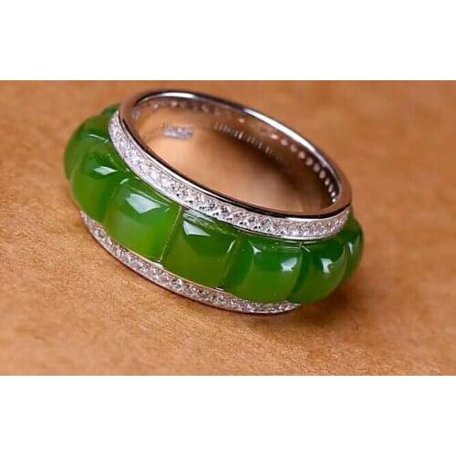 Hetian Biyu Silver Inlay Ring New Womens Ring New j30