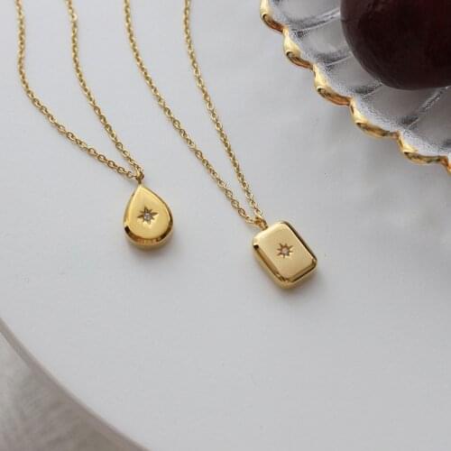 Less Is More 2021 New Classcial Eco-friendly Stainless Steel 18k Gold AAA CZ Star Waterdrop Square Pendant Necklaces for Women