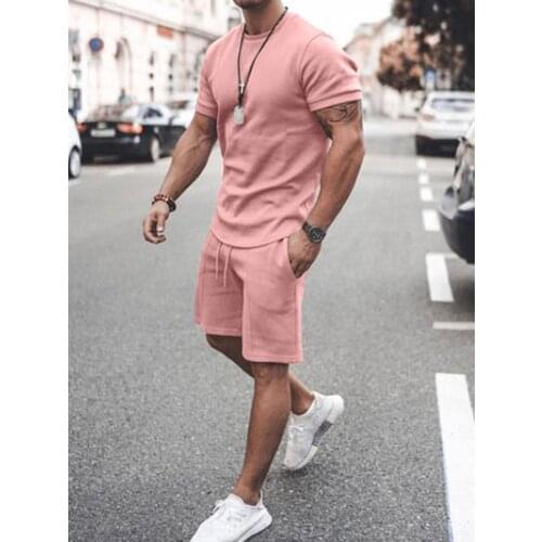 Summer New 2021 Men Casual Shorts Sets Short Sleeve T Shirt +Shorts Solid Male Tracksuit Set Mens Brand Clothing 2 Pieces Sets