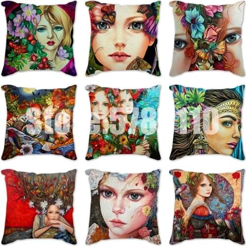 Nordic Style Cotton Linen Cushion Cover Cartoon butterfly girl Pillow Case 45x45cm Throw Pillows Covers Home Decor Pillowcase