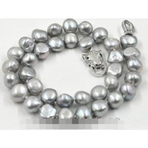 NEW 8-9mm south sea gray baroque pearl necklace 18" leopard Clasp