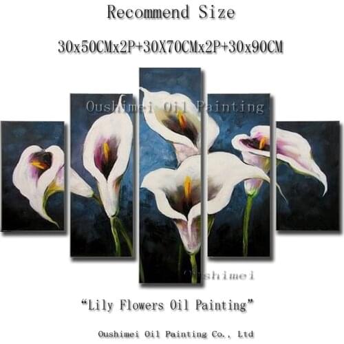 Hand Painted Modern Picture on Canvas Wall Art Lily Flower Painting Hang Paintings Group Of Oil Painting For Living Room