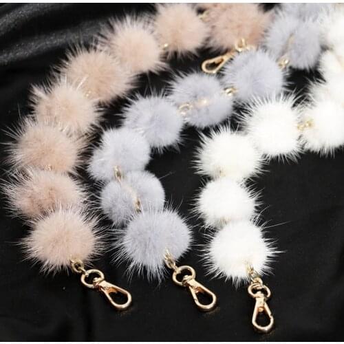 Replacement Bag Strap Real Mink Fur Ball Pompom Handbag Shoulder Handle For Women Purse Belts Charm Winter Accessories R35