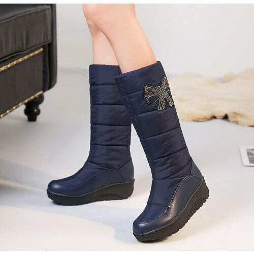 Fashion Women Winter Knee High Boots Waterproof Non-Slip Girls Snow Boots Fluffy Footwear Ladies Platform Shoes Black Red Blue