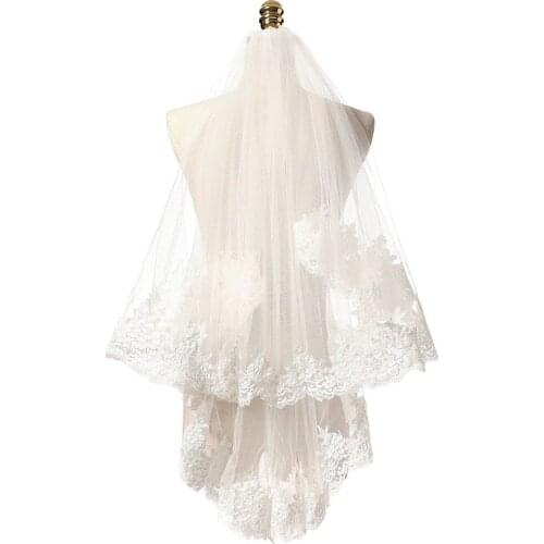 New Arrival White Ivory Bridal Wedding Veil Short Two Layer Lace Edge Tulle Wedding Accessories In Stock