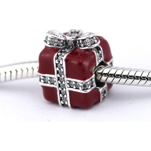 Sparkling Surprise Beads for Jewelry Making 925 Sterling Silver Red Enamel & Clear CZ Charms Fits Pandora Bracelets Berloques