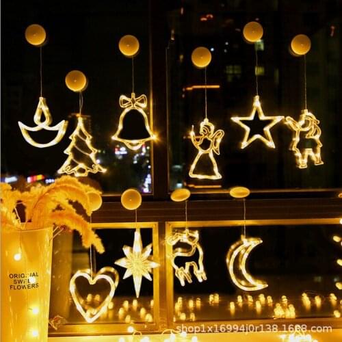 LED Christmas Sucker Chandelier Snowman Christmas Tree Five-pointed Star Battery Powered Christmas Garland Decoration Light