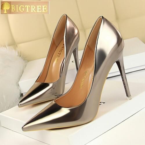 Patent Leather Thin Heels Office Shoes New Arrival Women Pumps Fashion High Heels Shoes Womens Pointed Toe Sexy Shoes Shallow