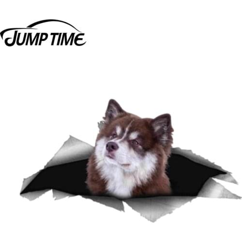 Jump Time 13cm x 7.2cm Malamute Dog Pet Sticker Torn Metal Bumper Decal Funny Car Stickers Window Trunk Animal 3D Car Styling