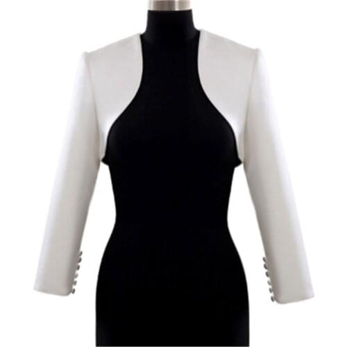 2018 new style 100% real photo Ivory satin White Bolero Women long sleeves Feminino Wedding Accessories Wedding Jacket A003