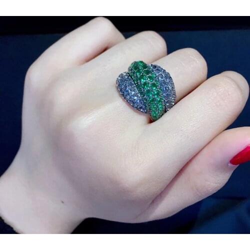 925 sterling silver with cubic zircon cocktail ring green and blue color fine women jewelry free shipping adjustable size