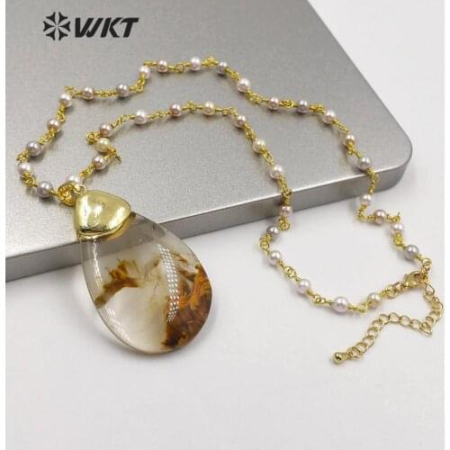 WT-N1220 wholesale 18 inch long rosary pearl pearl chain necklace women fashion chain natural stone quartz necklace in beauty
