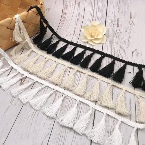 10Yard/Lot Black White 7CM Polyester Cotton Lace Trim Tassel Fringe Clothing Dress Curtain Table Home Textile DIY Accessories