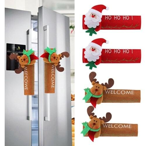 2022 Christmas Fridge Handle Covers Santa Claus Microwave Oven Dishwasher Door Handle Cover Xmas Christmas Party Decoration