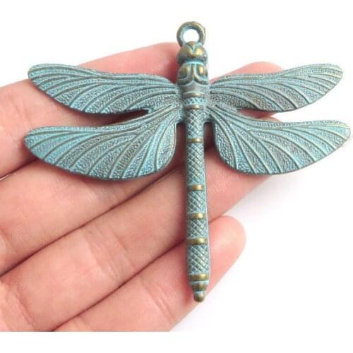 4PCS Antique Verdigris Patina Large Dragonfly Charms Pendants for Necklace Making Jewelry Findings 63x72mm