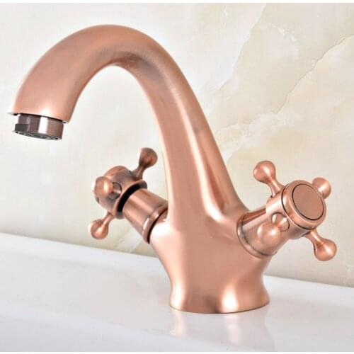Antique Red Copper Brass Deck Mounted Dual Handles Bathroom Single Hole Basin Faucet Mixer Water Taps msf825