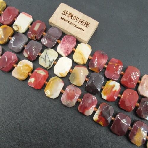 APDGG Faceted Mookaite Jasper Slab Cushion Rectangular Nugget Slice 15" Strand