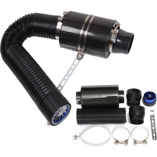 1set Car Carbon Fibre Cold Feed Induction Kit Air Filter Intake Pipe Fan Reducer
