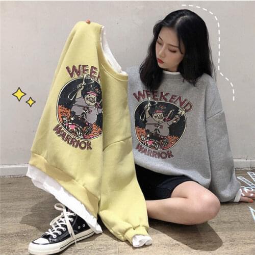 Plus velvet sweatshirt women 2020 autumn winter new fake two-piece printing loose Korean style jacket women hoodies