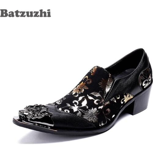Batzuzhi 6.5cm High Heel Men Shoes Italy Type Fashion Leather Dress Shoes Men Metal Tip Formal Leather Party, Wedding Shoes Men