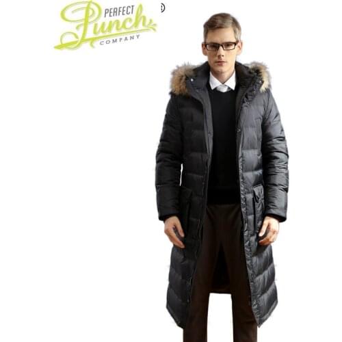 White AYUSNUE Goose Down Jacket Men Long Winter Coat Raccoon Fur Collar Plus Size warm Mens Down Jackets 21709 KJ3026