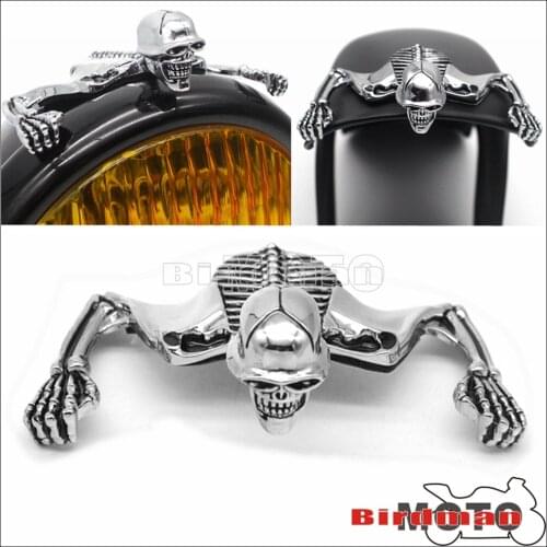 Motorcycle Front Headlight Fender Skeleton Decorative Figure For Harley Chopper Bobber Custom Steel Skeleton Skull Decoration