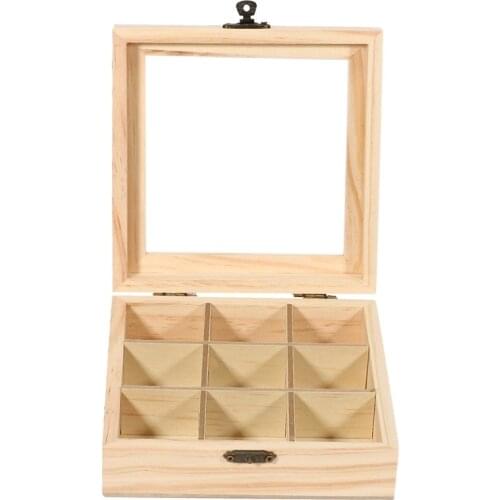 Hot Wooden Tea Bag Jewelry Organizer Chest Storage Box 9 Compartments Tea Box Organizer Wood Sugar Packet Container