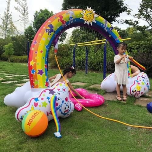 Ginormous Rainbow Cloud Yard Sprinkler Giant Inflatable Archway Lawn Beach Summer Outdoor Toys For Child Adult Baby Games Center