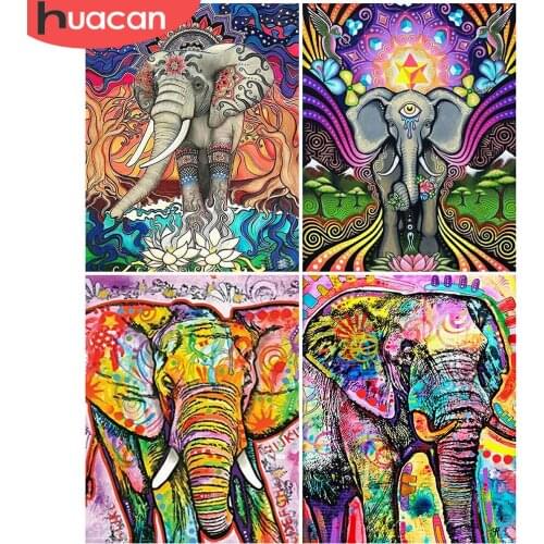 HUACAN DIY Diamond Painting Animal Elephant Diamond Embroidery Cross Stitch Full Square Mosaic Rhinestone Home Decoration