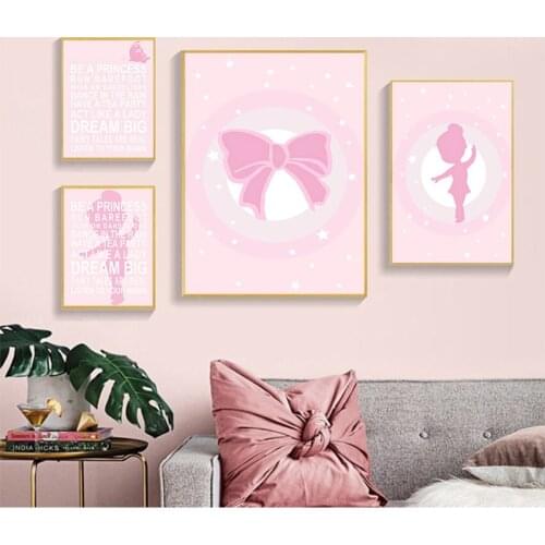 Picture Girls Room Decoration Baby Birth Stats Custom Cartoon Pink Nursery Canvas Art Print Painting Wall